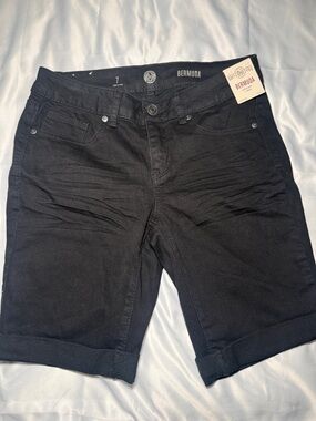 SO Black Bermuda Shorts with Cuffed Hem